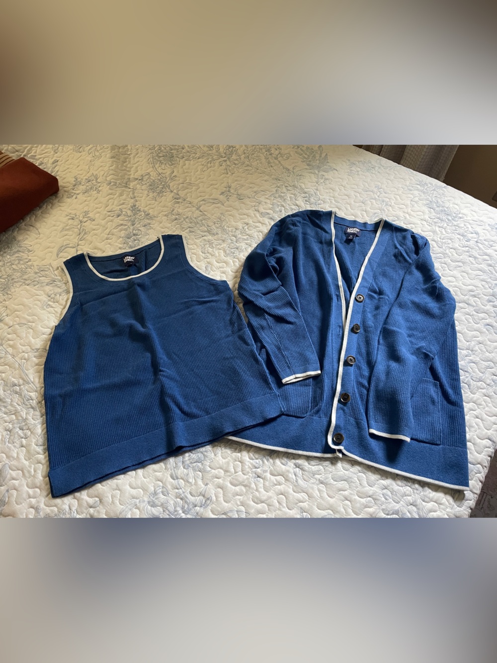 Lands End Blue Knit Cardigan & tank Set